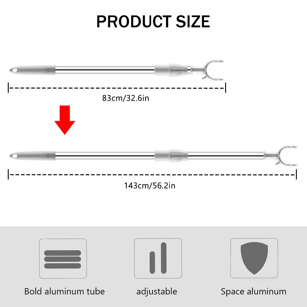 HASTHIP Retractable Clothesline Pole for Laundry with Zinc Alloy Prongs 32.6–56.2 in Adjustable Stainless Steel Rod Grey