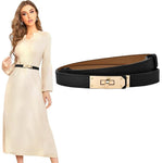 HASTHIP® Cinturón de Mujer de Piel Sintética,Cinturón Elegante con Hebilla Metálica Giro,Cinto Ajustable para Vestidos Pantalones y Abrigos Moda Casual y Formal (Talla 70-95cm)