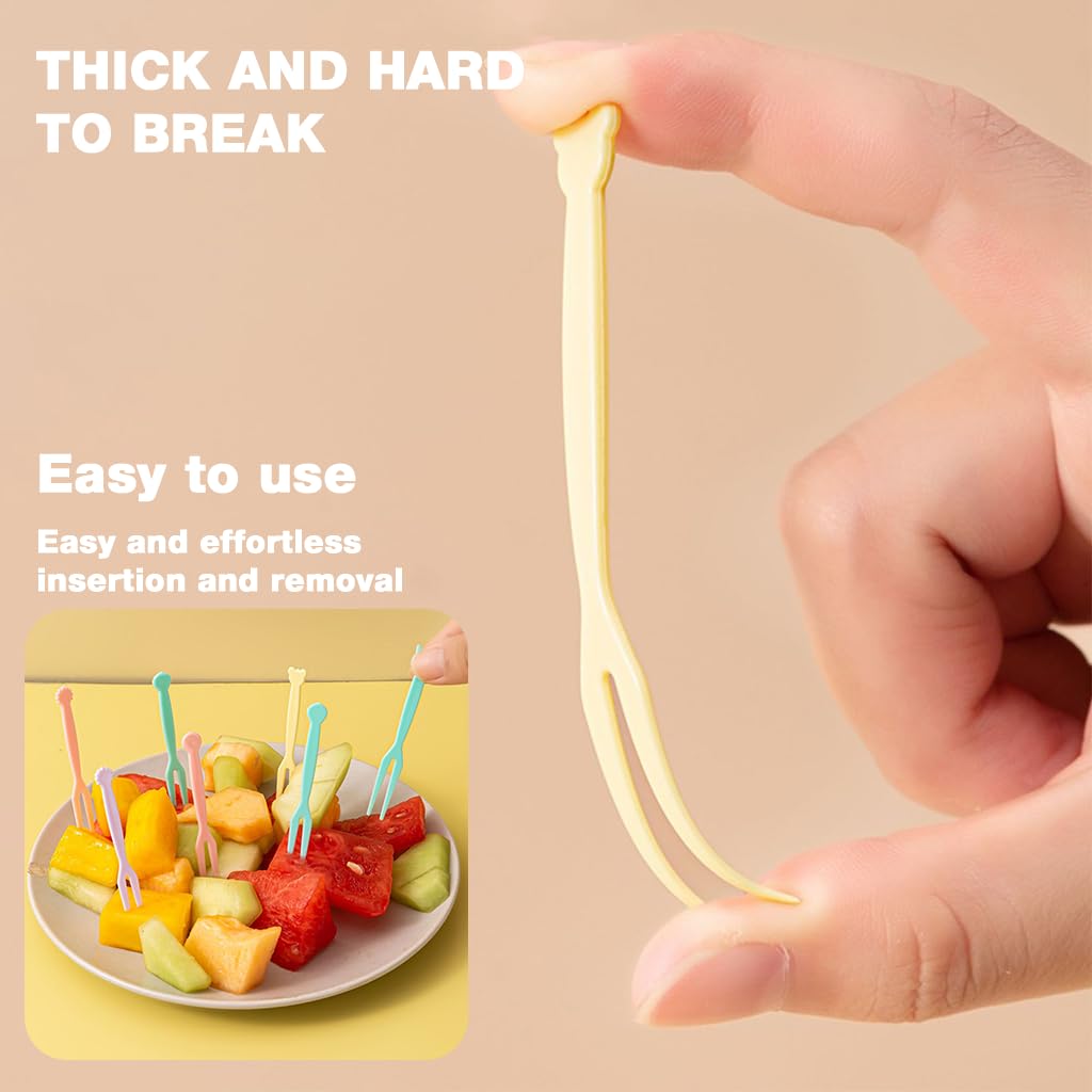 HASTHIP Mini Plastic Fruit Forks for Party Desserts with Storage Box | 100 Count Color Set