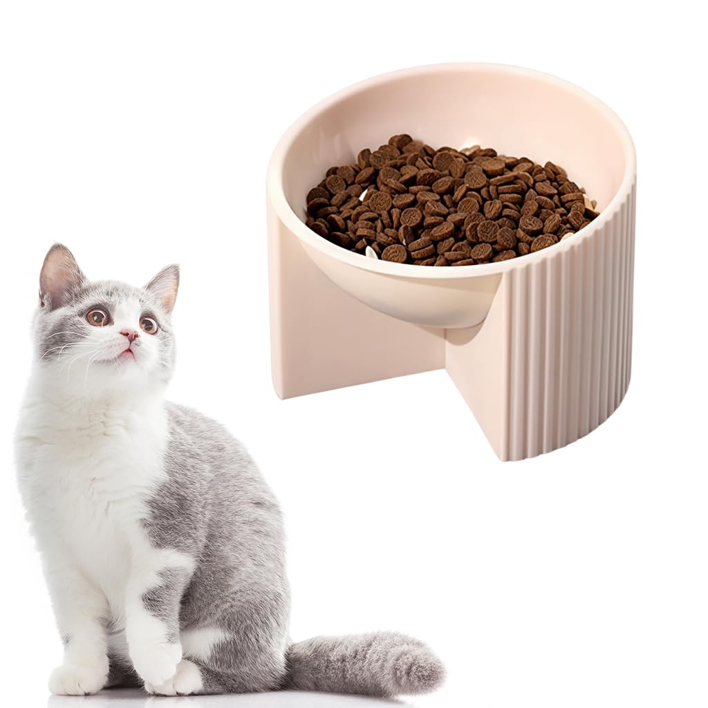 HASTHIP® Pink Cat Food Bowl Elevated Tilted Raised Slanted Stand Dish