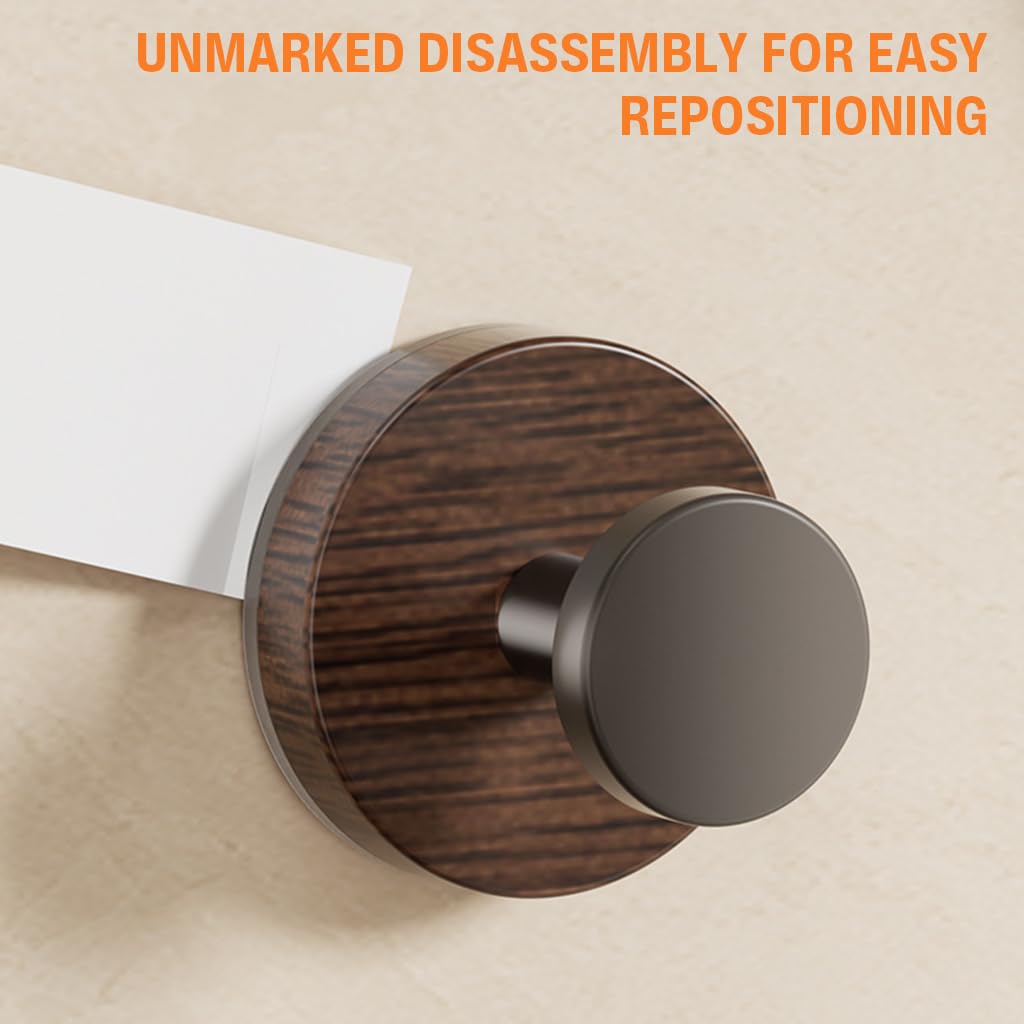 HASTHIP Suction Wall Hooks for Bathroom and Kitchen with Strong Hold and Wooden Grain Base | 4Pcs Reusable Organizer