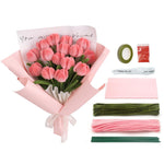 HASTHIP DIY Flower Making Kit for Crafting 15 Tulip Bouquet with Plush Wrapped Wire | Pink Silk Petals for Handmade Gift