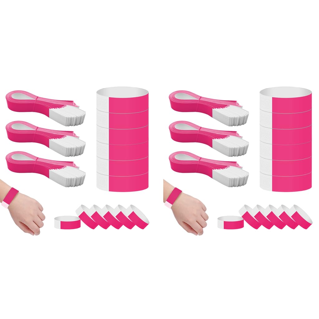 HASTHIP Paper Wristbands for Events with Self Adhesive Closure 300 Pack Rose Red | 25cm Adjustable Bands