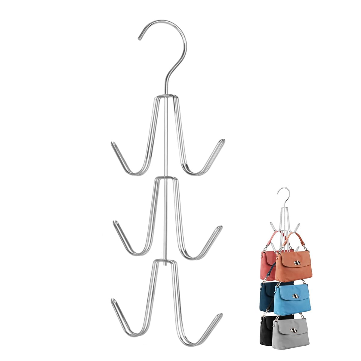 HASTHIP Handbag Organizer Rack for Closet with Dual Metal Hooks holding up to 6 Bags | Space Saving Purse Hanger