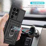 HASTHIP® Compatible with Samsung Galaxy Phone Case for Samsung Galaxy S25 Ultra Magnetic Anti-scratch Bumper Phone Case with Folding Kickstand Phone Grip & Sliding Camera Shield
