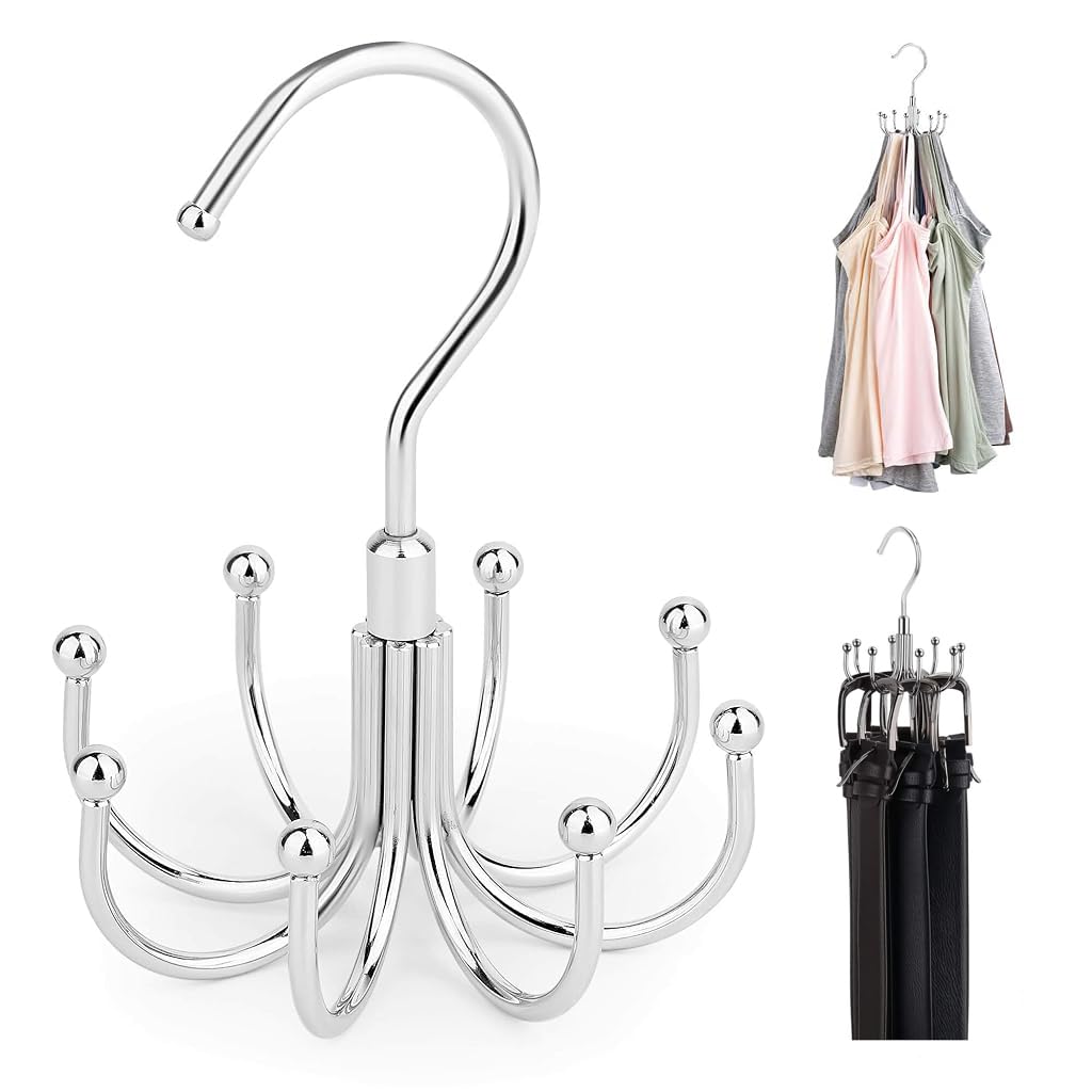 HASTHIP® Tank Top Hanger, Tie and Belt Hanger Scarf Tie Rack Holder Hook, 8-Claw Top Hanger Organizer Holder Space Saving Wardrobe Organizer for Tank Tops, Bra, Underwear, Tie, Belt,