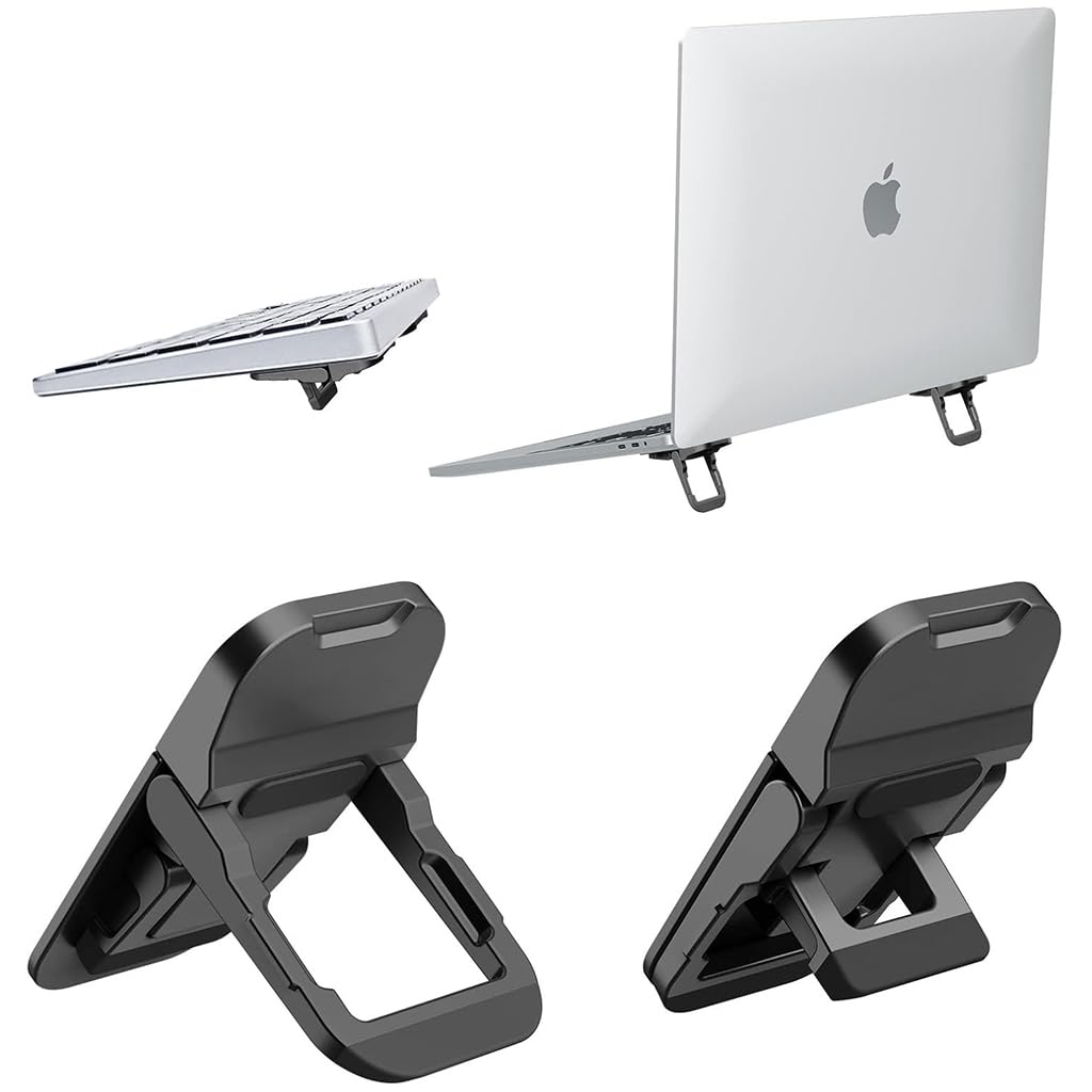 HASTHIP® Soporte Elevador Portátil e Invisible para Portátil, 2 Mini Bases Autoadhesivas de Aleación de Aluminio Plegables, Ligero y Ergonómico para MacBook, Lenovo, HP, DELL, Portátiles y