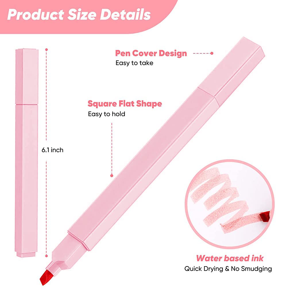 Aesthetic Highlighter Pen, 6 Color Cute with Soft Chisel Tip, Dry Fast Easy to Hold, Graffiti Pen Art Color Pen Markers Set for Journal School Notes Office Supplies