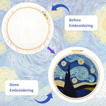HASTHIP® DIY Punch Needle Art Kit Beginners DIY Starry Night Punch Needle Art with Embroidery Needles,Tutorial,20x20cm Embroidery Hoop Gift for Kids Adults
