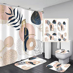 HASTHIP® 4Pcs Bathroom Shower Curtain With Boho Leaf Print - Waterproof Curtain, Toilet Cover, Bathtub & Absorption Foot Mat Combo For Modern Bathroom Décor, Universal Fit, Durable & Stylish Supplies