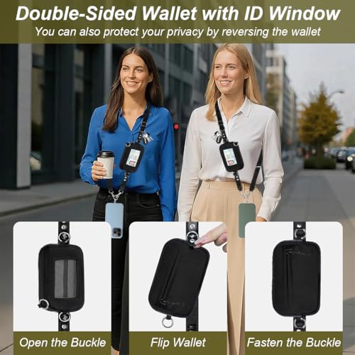 HASTHIP® Correa Universal para Teléfono 2 en 1 con Bolsa con Cremallera y Lengüetas de Acero Inoxidable, Cordón Ajustable Cuello/Hombro para Viajes, Compras y Actividades al Aire Libre