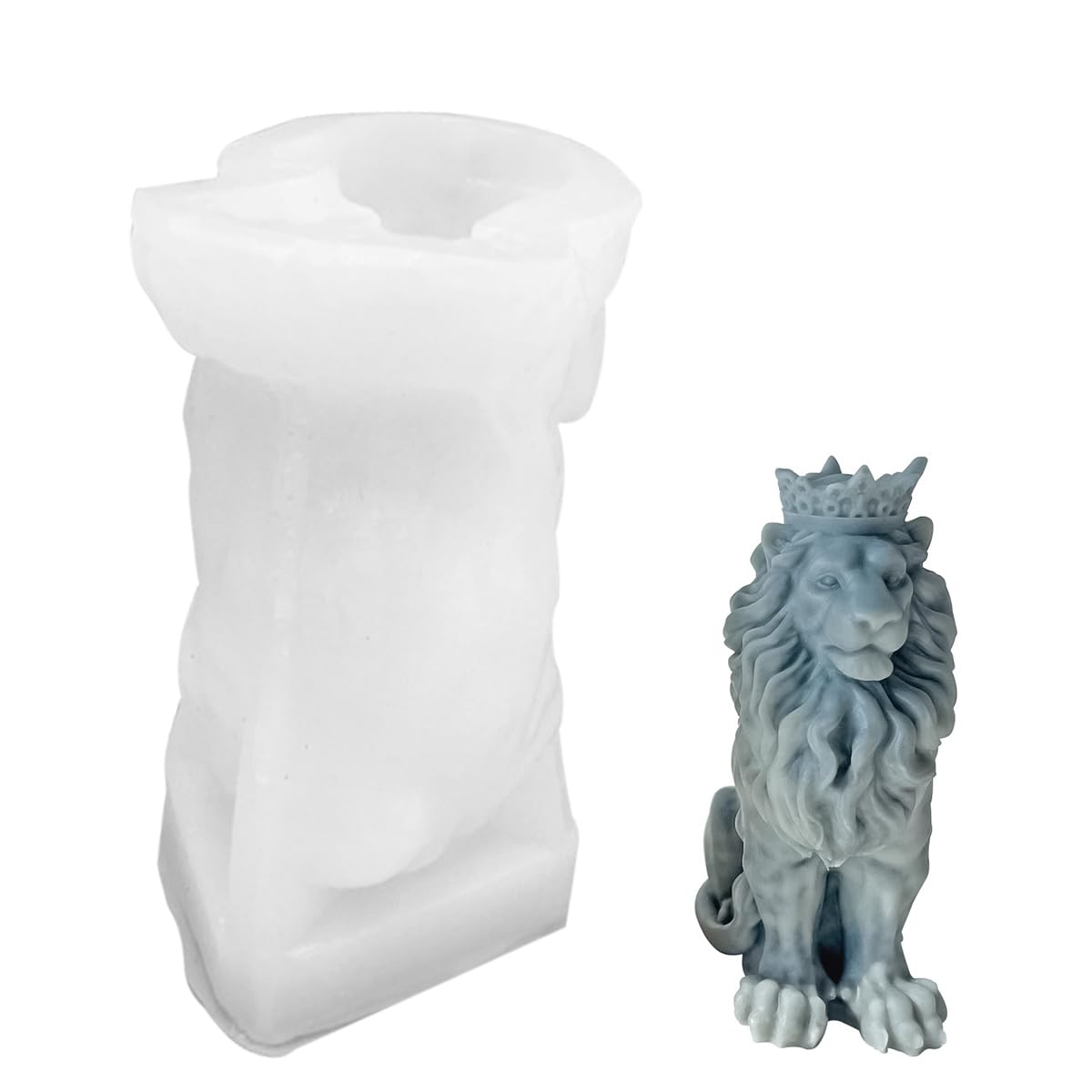 HASTHIP 3D Lion Candle Mold for Resin and Chocolate Crafts featuring Crown Design 5.7x9.4cm Silicone