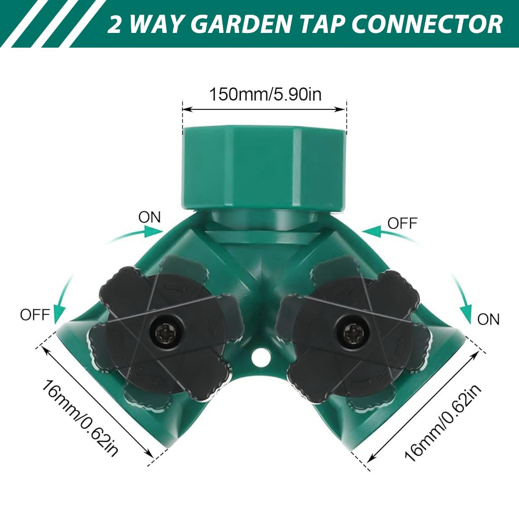 HASTHIP Splitter 2 Way for Garden Irrigation with Separate Valve Switch and ABS Body | Fits 1/2 inch Tap Connectors