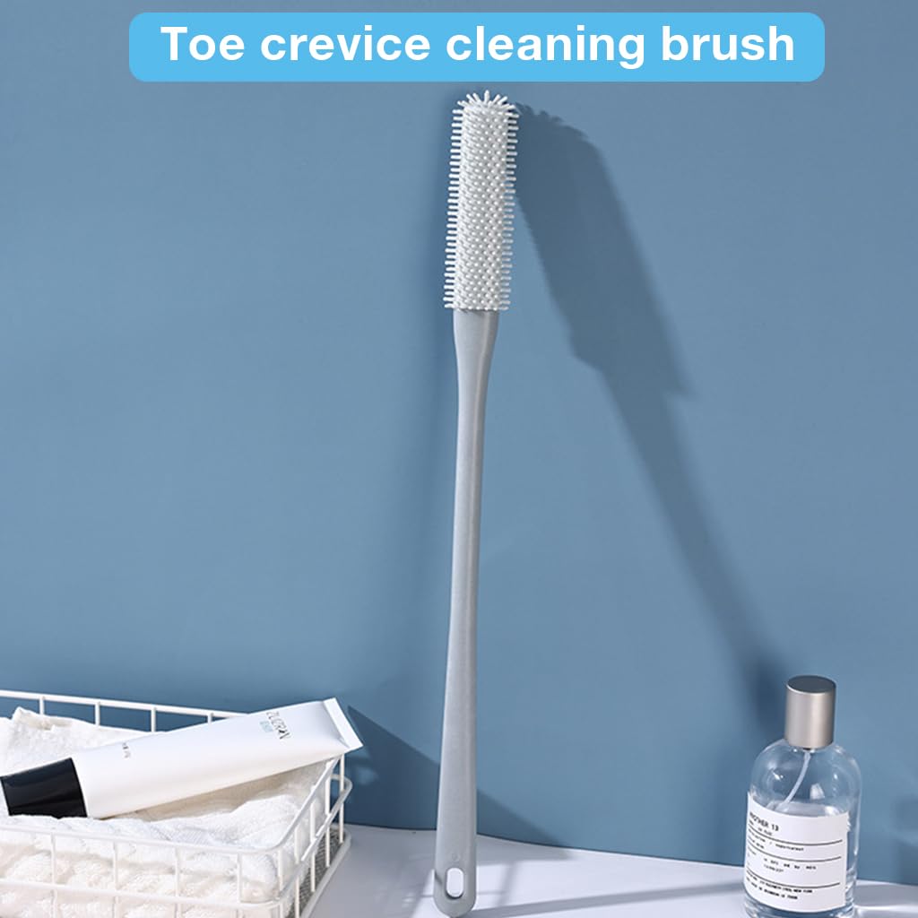 HASTHIP® Toe Cleaning Brush, 15.7" Foot Scrubber in Shower with Long Handle Silicone Foot Brush Soft Skin Exfoliation Lotion Applicator for Men and Women