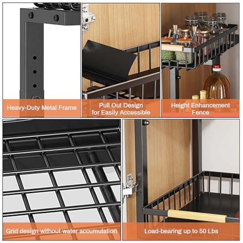 HASTHIP® Under Sink Organizer Rack, 2-Tier Sliding Drawer Adjustable Height Countertop Storage Shelf, Carbon Steel Metal Kitchen Bathroom Pantry Office Stand