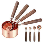 HASTHIP® 8Pcs Measuring Cups and Spoons Set, Stainless Steel Measuring Cup with Wood Handle, Rose Gold Polished Finish, 60ml/80ml/125ml/250ml/1.25ml/2.5ml/5ml/15ml, for Cooking and Baking