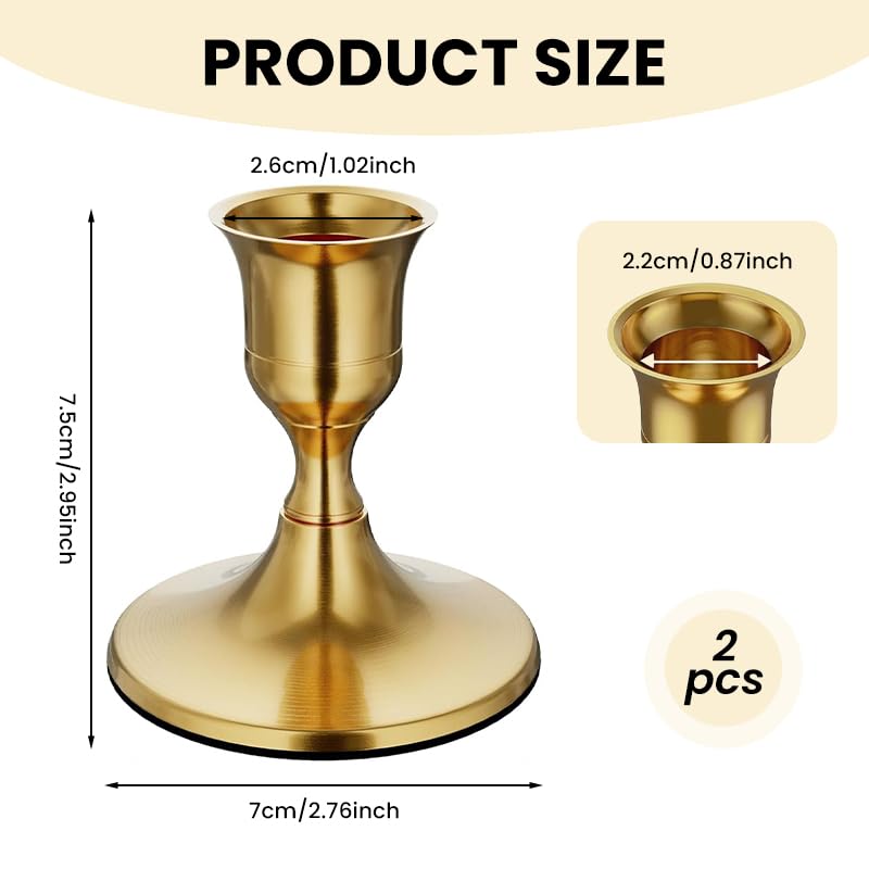 HASTHIP Candle Holder Stand for Home Decoration with Anti Slip Base and Vintage Golden Finish | 2 Pack Fits 0.87 in Taper Candles