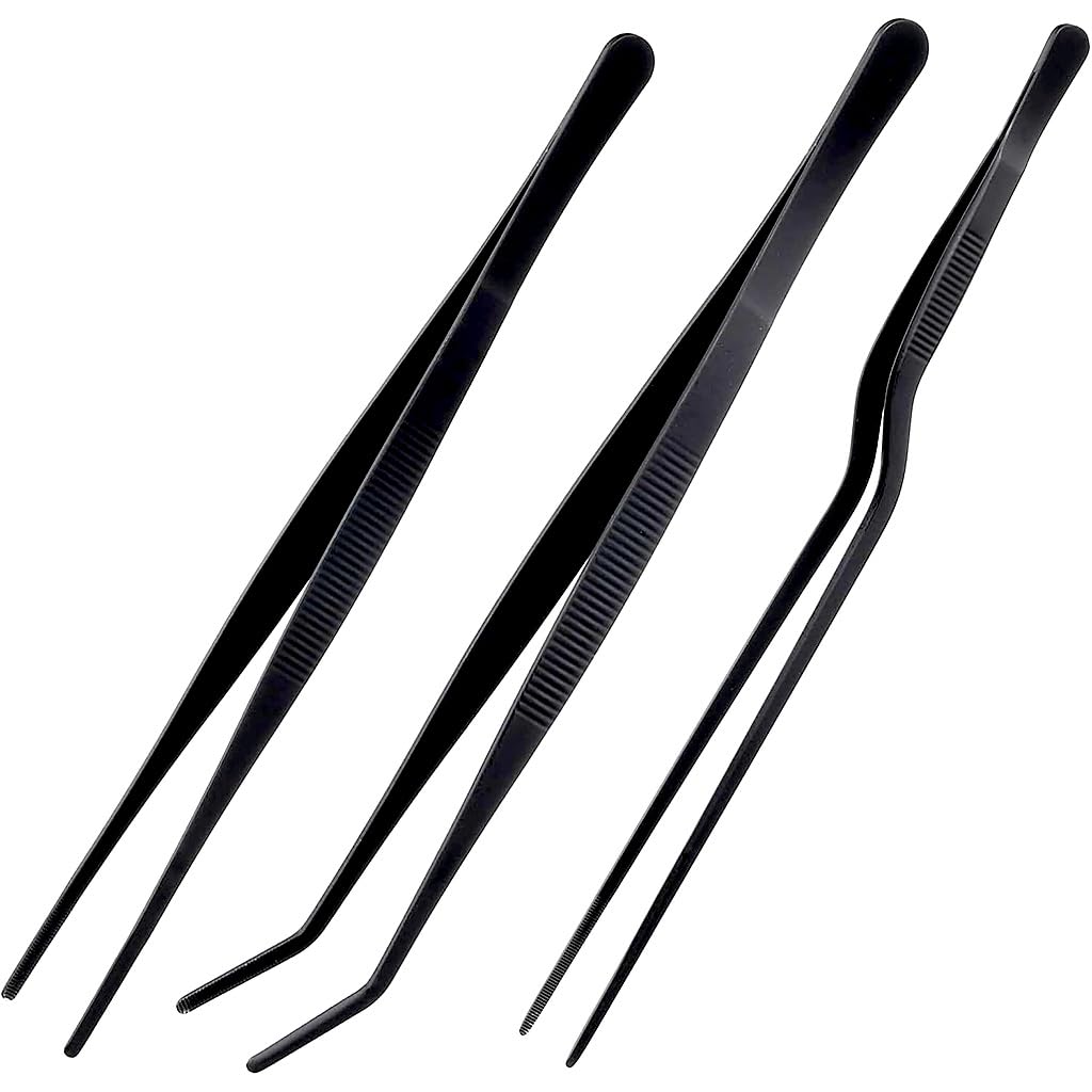HASTHIP Cooking Tweezers Set for Kitchen and Grill with Serrated Tips | 3 Pcs 12 in Stainless Steel