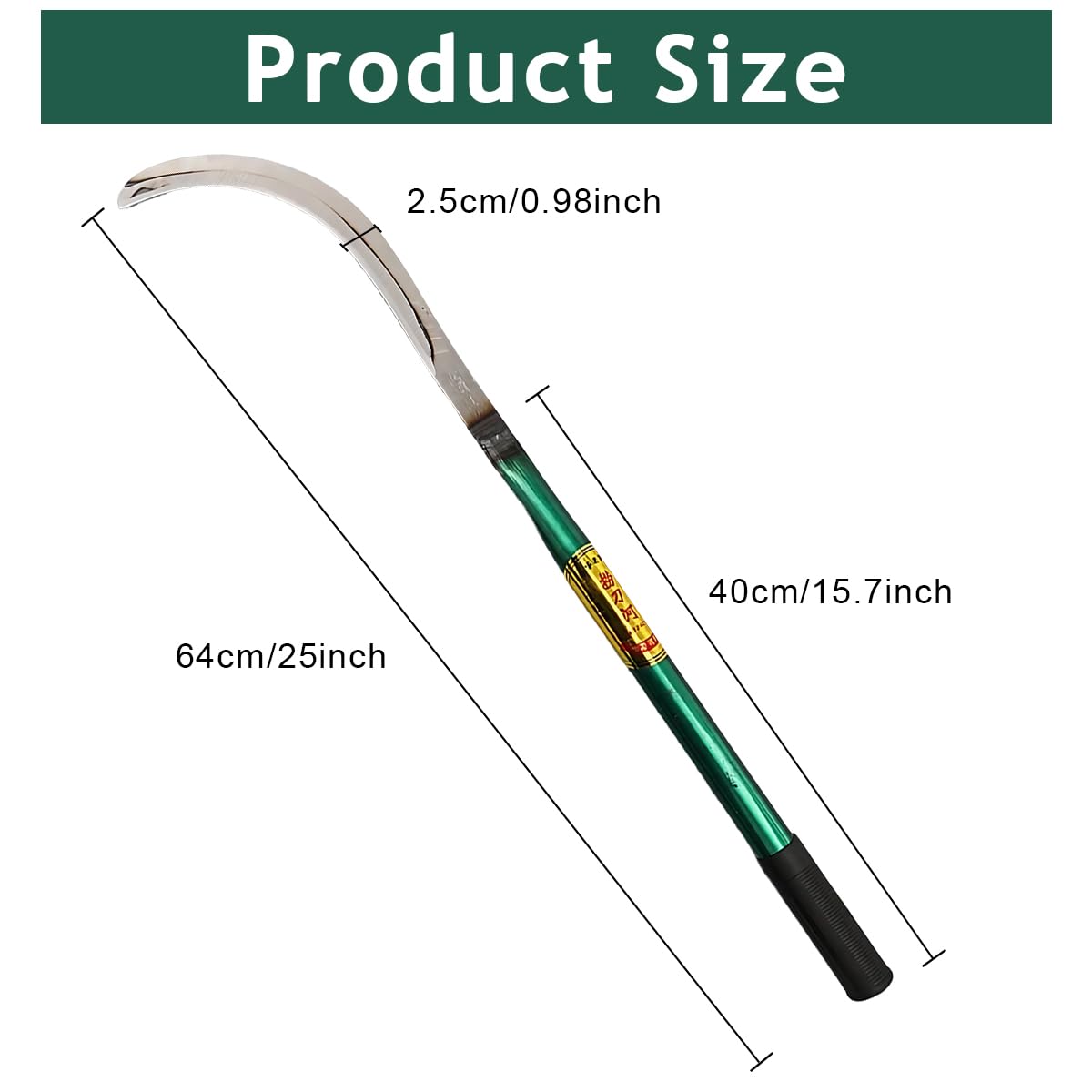 HASTHIP Sickle Weed Remover Tool for Harvesting and Weeding with 40cm Handle featuring Curved Steel Blade