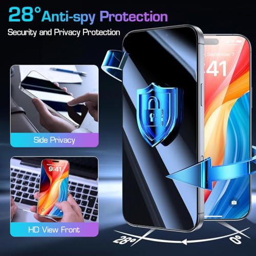 HASTHIP® 2pcs HD Privacy Screen Protector for i Phone 16 Pro Max 6.9'' HD Tempered Glass Screen Protector with Installation Assistant Anti-glare Screen Protector for i Phone 16 Pro Max