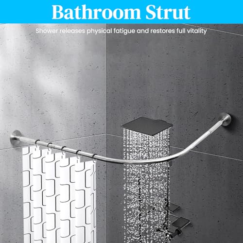HASTHIP® L-Shaped Shower Curtain Rod 80x110cm, Extendable Stainless Steel Corner Tension Bar, No Drill Rustproof Adjustable Telescopic Shower Rail for Bathroom, Bathtub, Window, Closet