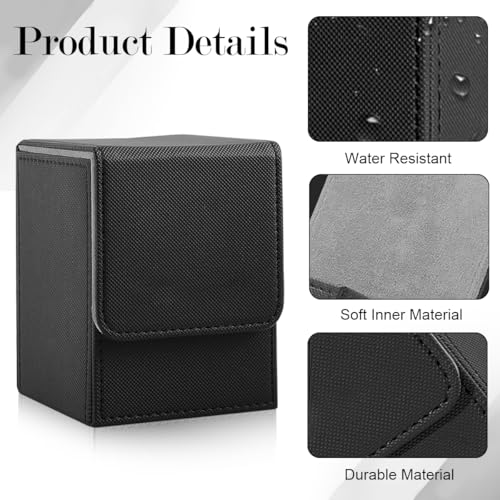 HASTHIP® Card Holder Game 100+ Card Deck Box,PU Leather Trading Storage Organizer,Magnetic Closure Collectable Cards Carry Case Universal Game Holder for TCG MTG CCG Black 7.1x6.7x9.5cm