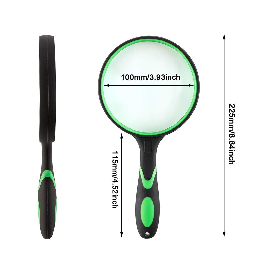HASTHIP® Black Magnifying Glass for Reading - 5X Magnification with 100mm Real Glass Lens, Ergonomic Anti-Slip Handle Magnifier for Seniors & Kids, Shatterproof Magnifying Lens for Books & Hobbies