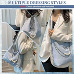 HASTHIP® Tote Bag for Women PU Hobo Bag Chic Bow Charm Chain Shoulder Bag Convertible Shoulder Bag Backpack Fashion Casual Hobo Bag, Blue