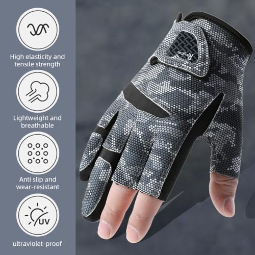 HASTHIP® Fishing Gloves UPF 50+ Sun Protection Breathable Ice Silk Outdoor Gloves with Open Finger Design Anti-Slip Grip Lightweight Sport for Kayaking,Angling,Boating Hiking