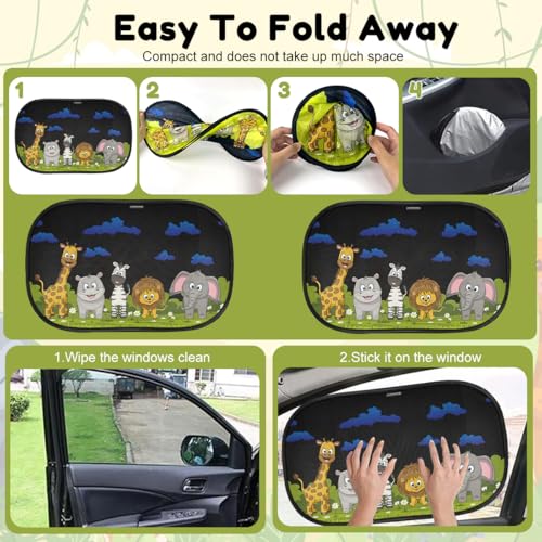 HASTHIP® 2 Pcs Car Sun Shade For Side Window, Cartoon Design, Side Window Sunshades UV Protection, 120GSM High Density, Universal Fit, Easy Installation, Foldable with Storage Bag, 51x31cm