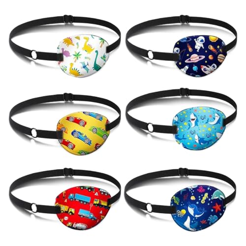 HASTHIP® 6Pcs Eye Patches for Lazy Eye Kids Fun Cartoon Lazy Eye Patch for Kids Reusable No Pressure 3D Adjustable Soft and Comfortable Elastic Strap for Left or Right Cute Girls Boys Various Patterns