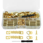 HASTHIP® 251Pcs Picture Frame Hanging Kit with Screwdriver, 50 Pcs Metal Hangers, 50 Pcs Saw-Tooth Strips 150 Pcs M4 Screws for Wall Mounting Artworks, Photos, Paintings & Decorative Panels