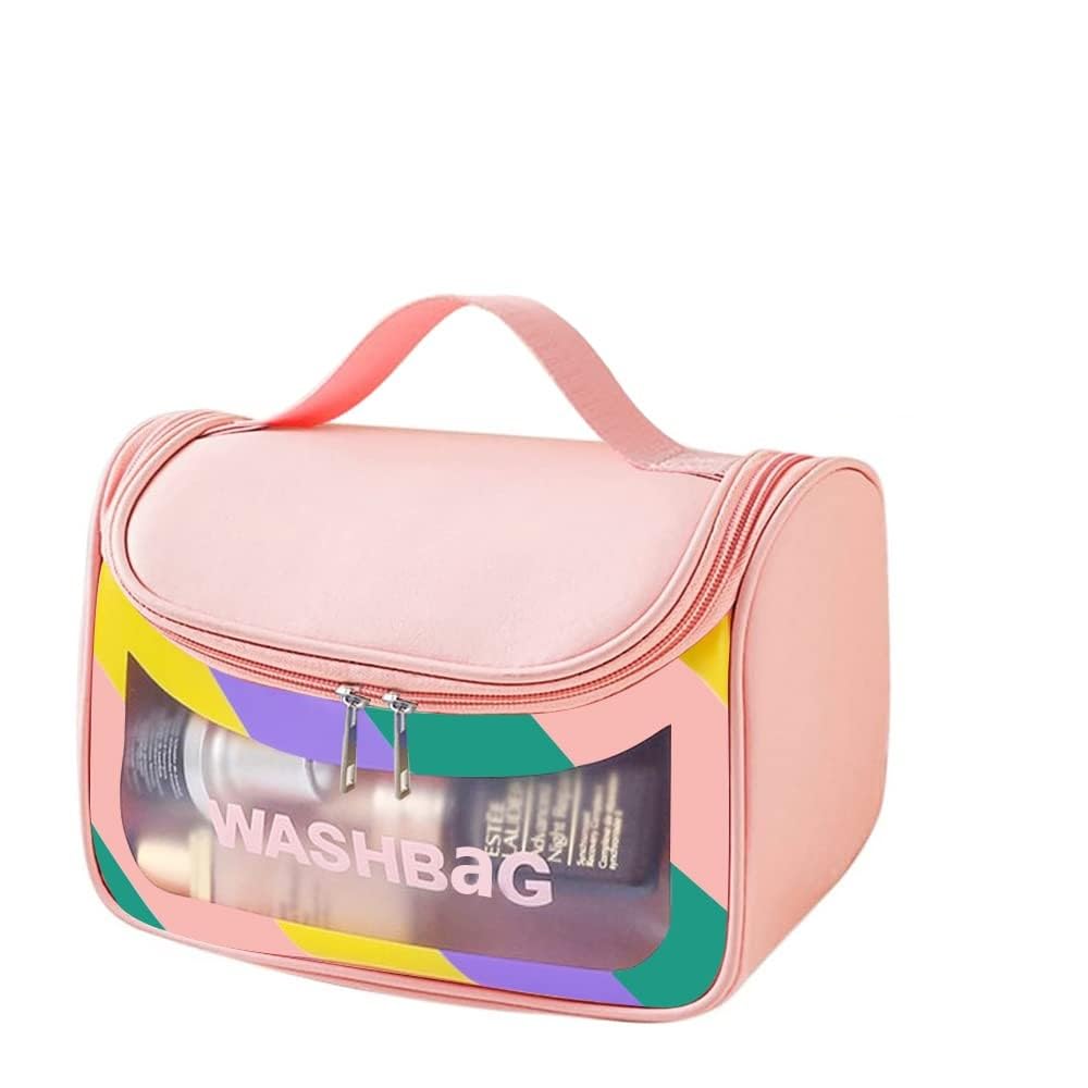 Travel Cosmetic Bag, Makeup Bag for Women Travel Toiletry Bag, Waterproof Toiletries Bag Portable Zippered Cosmetic Bag for Home & Travel, Pink