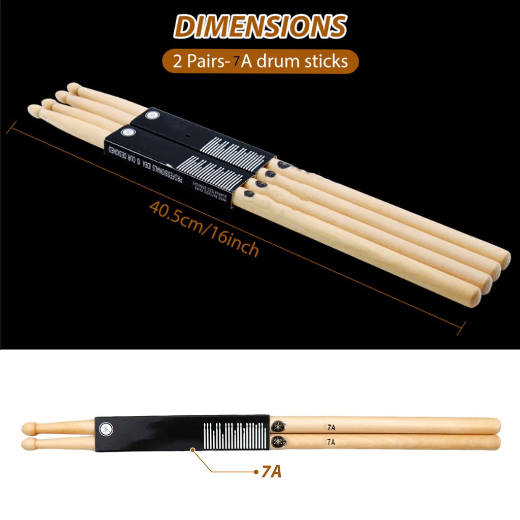 HASTHIP 7A Drum Sticks Set for Jazz and Acoustic Play featuring Oval Wood Tip | 2 Pairs 15.5 in Maple
