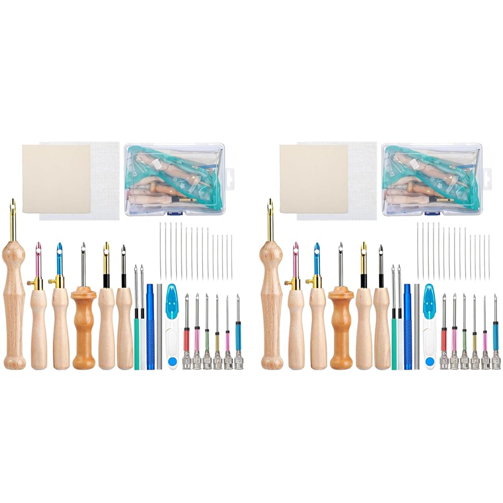 HASTHIP Embroidery Punch Needle Kit with 70 pcs Tools and Wooden Handle Set for Beginners | DIY Needle Art Crafts