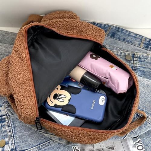 HASTHIP® Kawaii Bear Ear Kids Backpack, Soft Plush School Bag for Boys & Girls, Cute Small Preschool & Kindergarten Backpack, Adjustable Straps, 27x13x28cm, Brown Toddler Bag for Children
