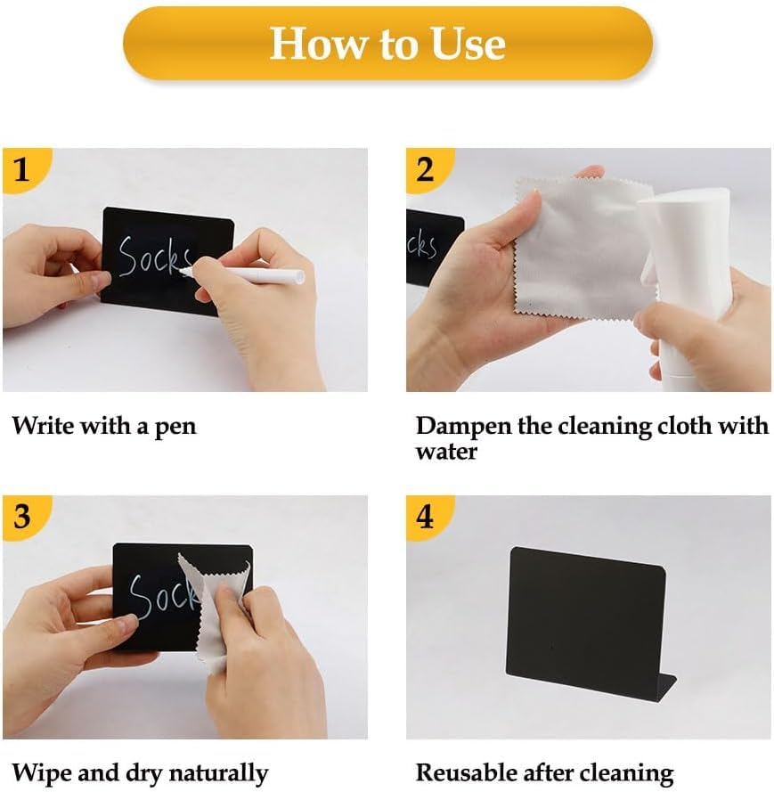 HASTHIP® 12Pcs Reuseable Price Display Stands 4" x 3" Chalkboard Stand for Displaying Price, Dish Name, with White Marker & Wipe Cloth, Versatile Samll Display Stand for Buffet Party, Bakery