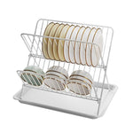 HASTHIP Dish Drying Rack for Kitchen with 2 Tier X Shaped Design and Stainless Steel | Foldable White Drainer with Drainboard