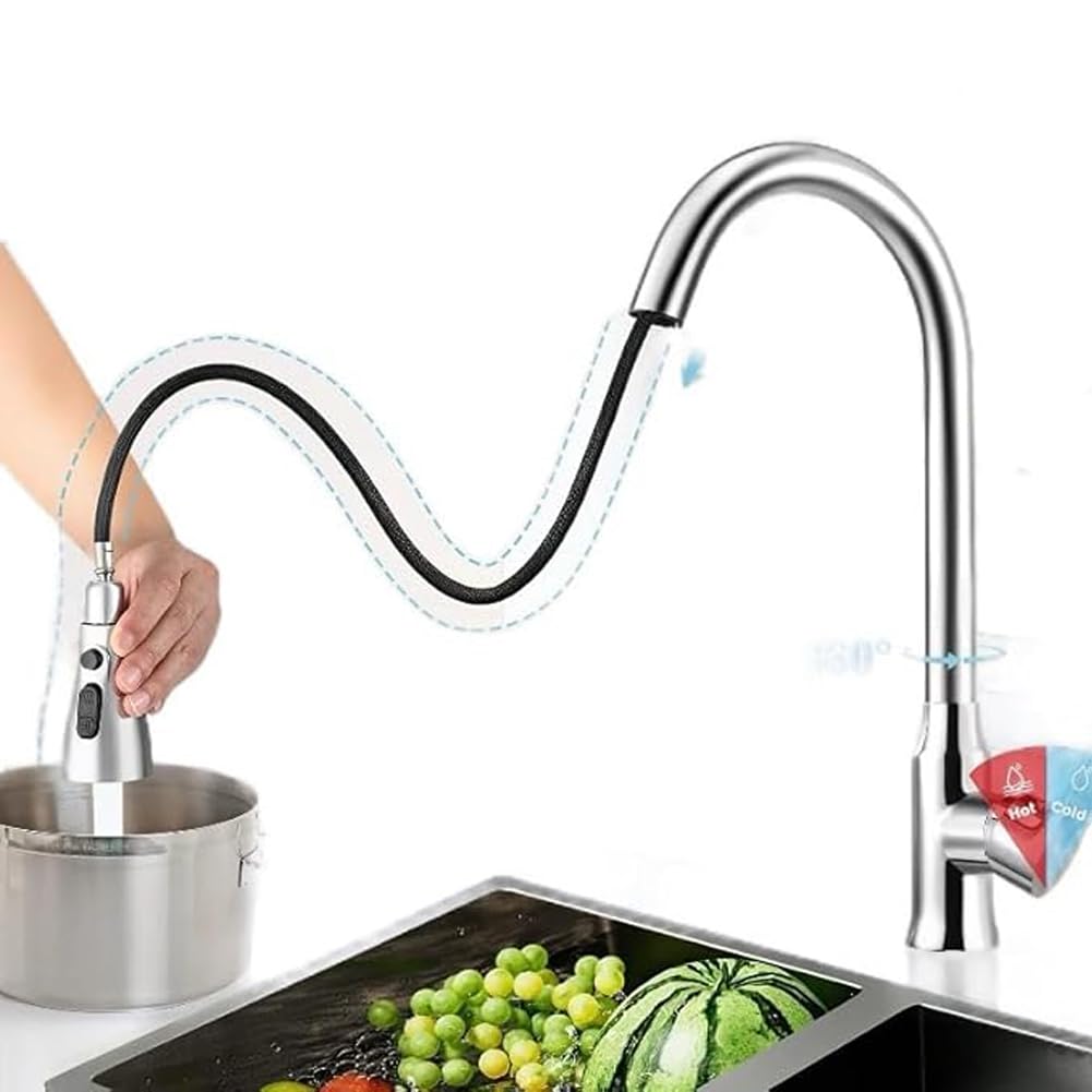 HASTHIP Kitchen Faucet for Sinks with 23.6 in Pull Down Spout and Dual Spray Modes | 304 Stainless Steel