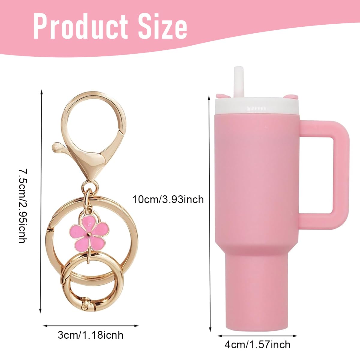 HASTHIP Mini Keychain Accessories for Stanley Cup featuring Cute Pink Charms | 2PCS Gift Set