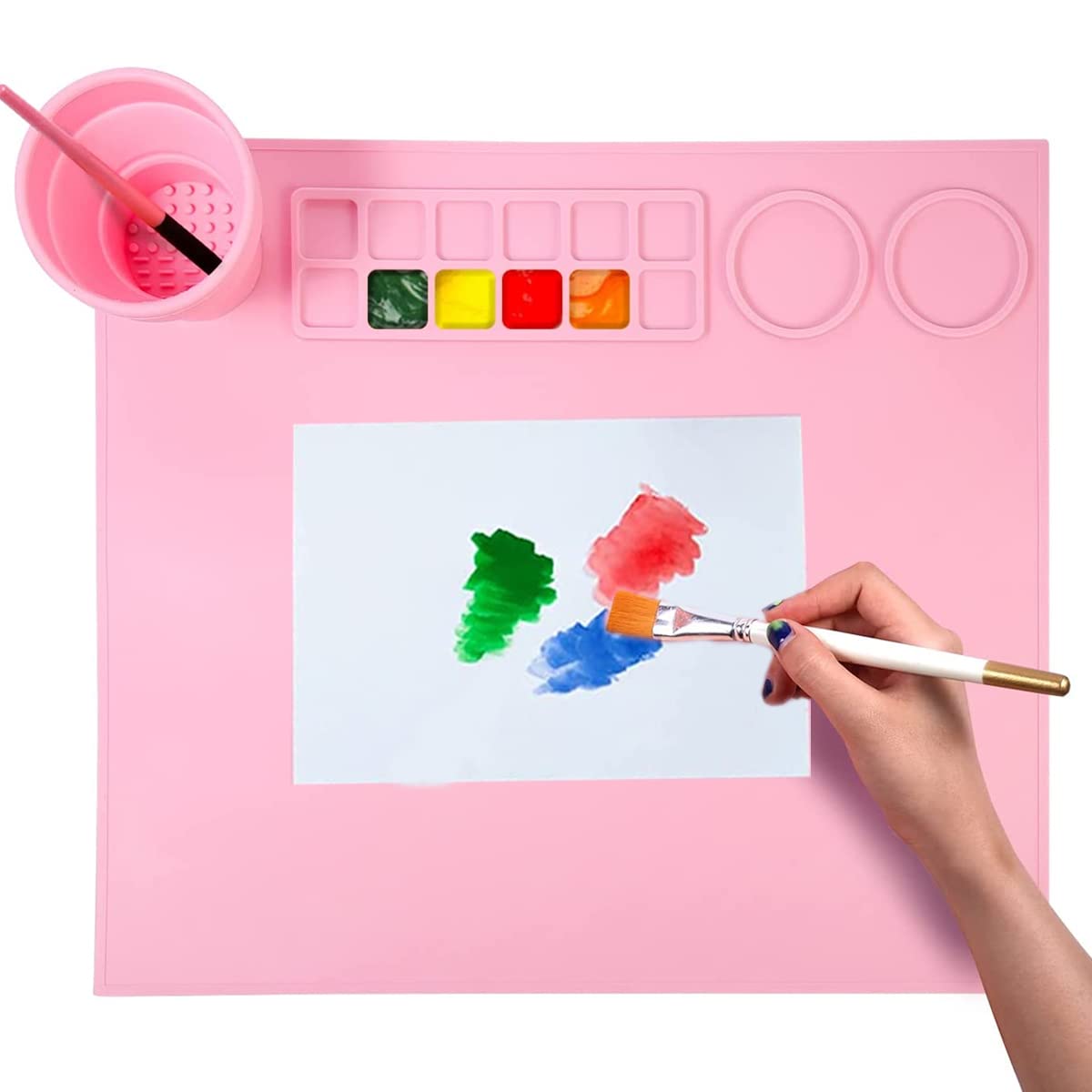 HASTHIP Silicone Craft Mat for Kids Arts and Crafts with Cleaning Cup and Mixing Plate 43×38cm