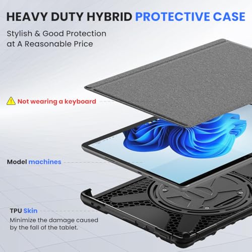 HASTHIP® Zeitel Surface Pro 11/10/9 Case 13 Inch, Slim Protective Stand Cover with Adjustable Hand Strap, Hard PC & Soft TPU, Compatible with Keyboard, Drop Protection, Adjustable Grip Handle, for