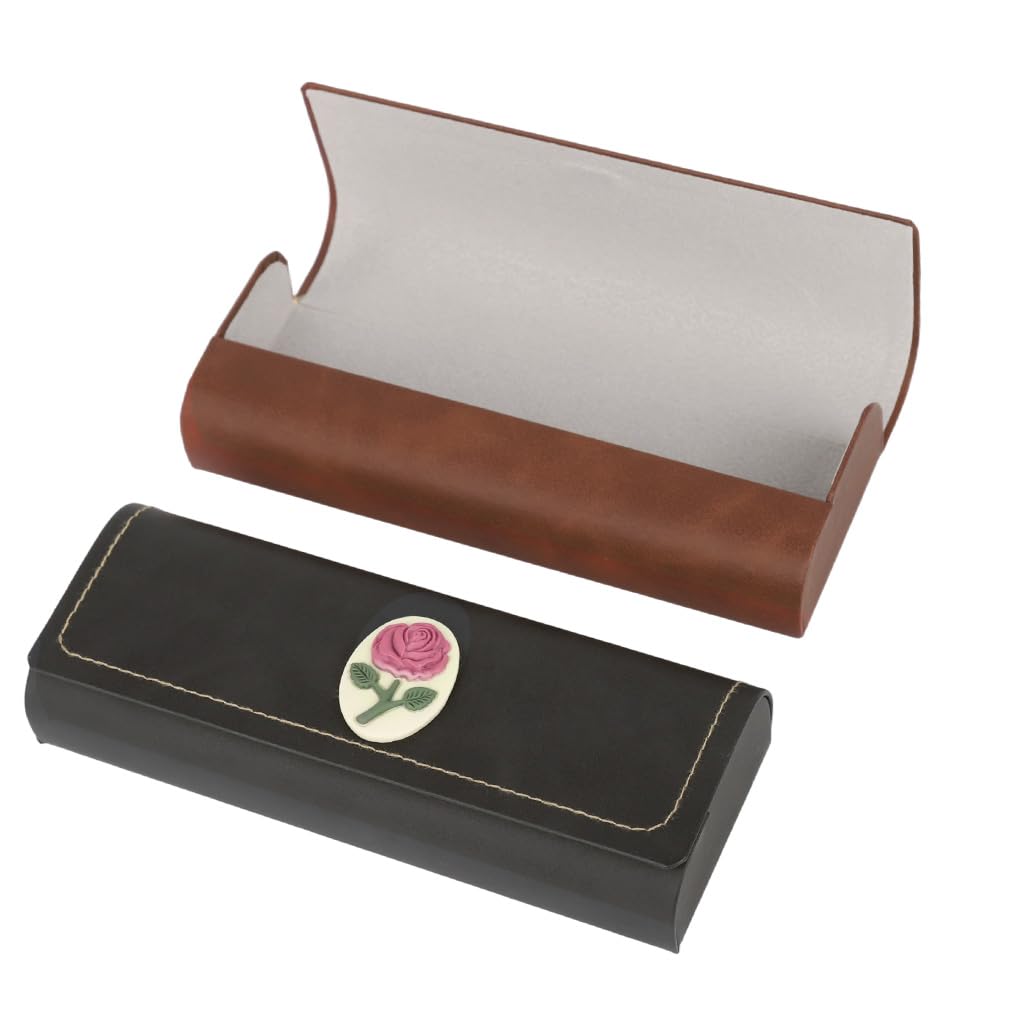 HASTHIP® 2pcs Sunglasses Case Vintage Specs Spectacle Case Organizer Sunglass Cover, Anti-Scratch Synthetic Leather Flocked Lined Rose Decal Eyeglasses Box for Travel Daily - Flip-Up Magnetic Closure