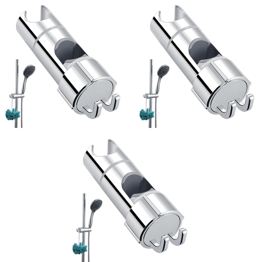 HASTHIP Shower Head Holder for 16–27mm Slide Bar with Dual Hooks and Adjustable ABS Bracket