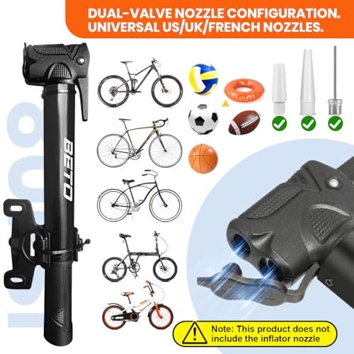 HASTHIP® Bicycle Pump, Portable Mini Bike Pump, with Mounting Bracket and 3 Air Valve Nozzle Manual Bike Pump, Lightweight Bike Tyre Pump for Road, Mountain & BMX Bike and Ball