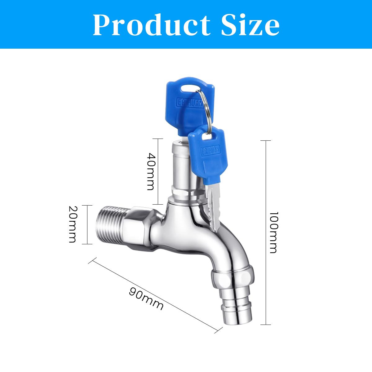 HASTHIP Outdoor Faucet Lock System for Gardens and Kitchens with Integrated Lock 2 Keys Stainless Steel 1/2 Connection | 3 PCS Set
