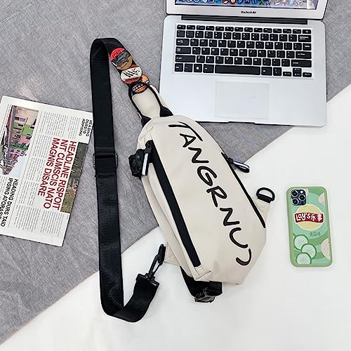 HASTHIP® 2Pcs Couple Crossbody Bag Men Women,13.5" Sling Bag,Waterproof Nylon Shoulder Large Chest w/Badges Adjustable Strap for Travel Office Cycling Hiking (White & Black)
