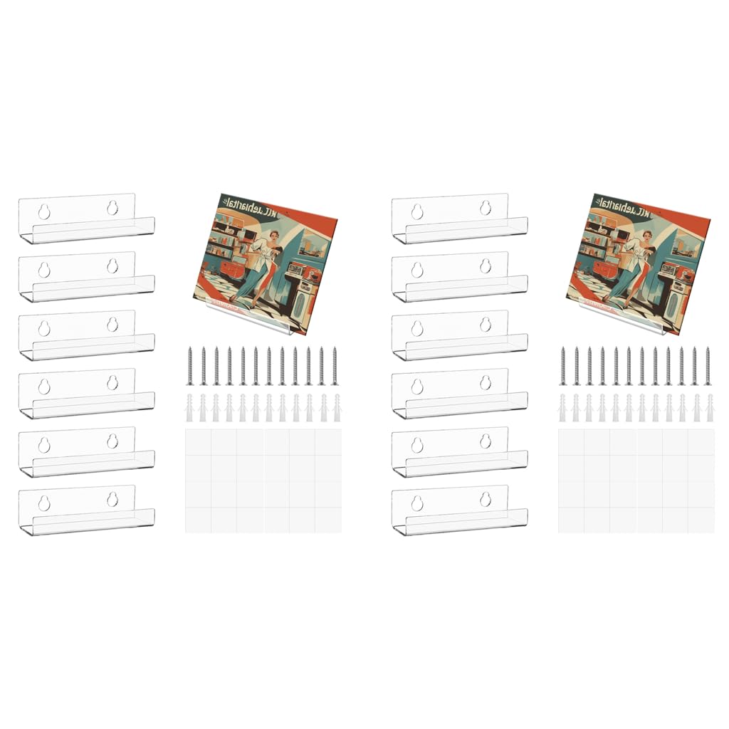HASTHIP Vinyl Record Shelf Wall Mount for Home Display with 4 inch Clear Acrylic Holders | Set of 6
