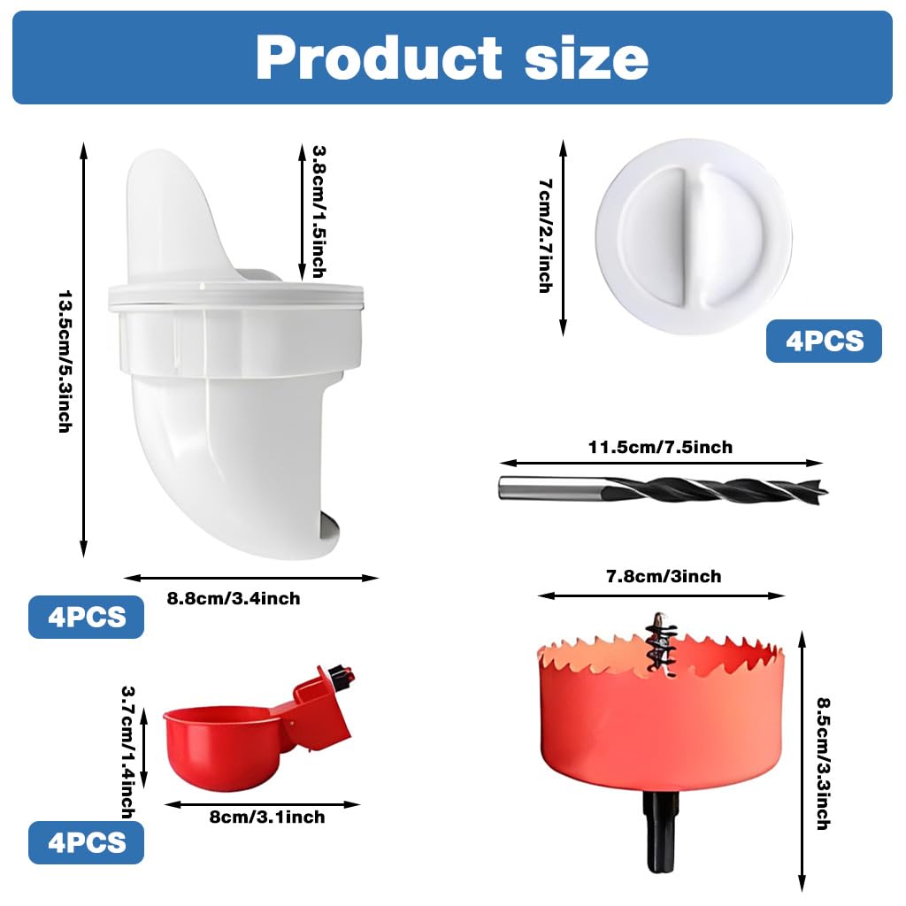 HASTHIP Chicken Feeder Kit for Poultry with 4 Ports and Automatic Waterer Cups | Food Grade DIY System