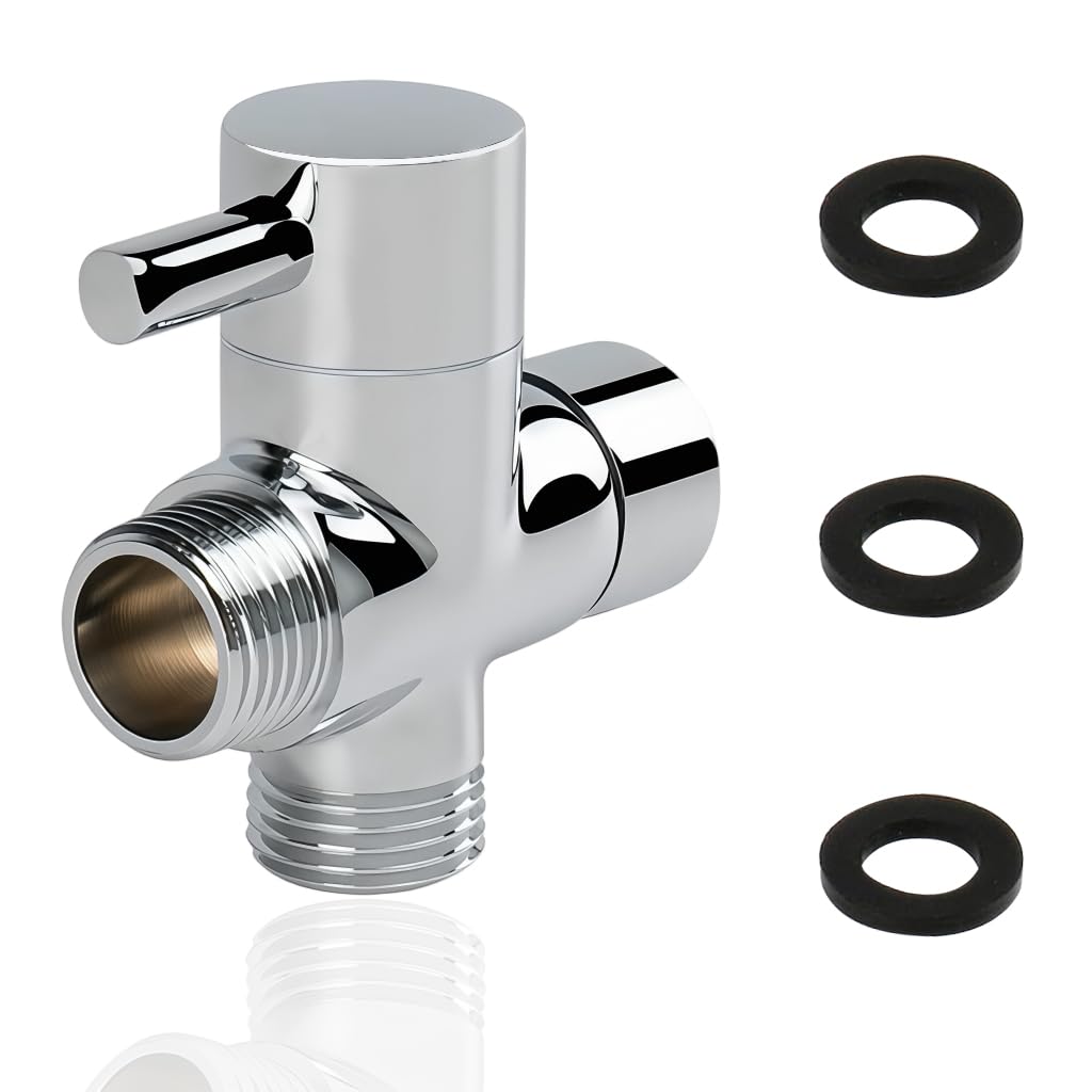 HASTHIP® Solid Brass G1/2 Shower Arm 3-Way Diverter Valve, Universal Handheld and Fixed Showerhead Adaptor, All Metal Chrome Finish Replacement Part for Bathroom System